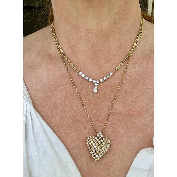 Vintage 18k diamond heart pendant with 3.95 cttw diamonds - Picture 2 of 2